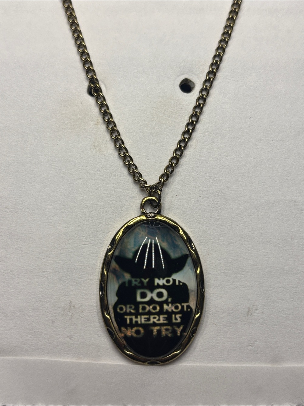 Star Wars Yoda Quote Oval Pendant Necklace - Gold Tone